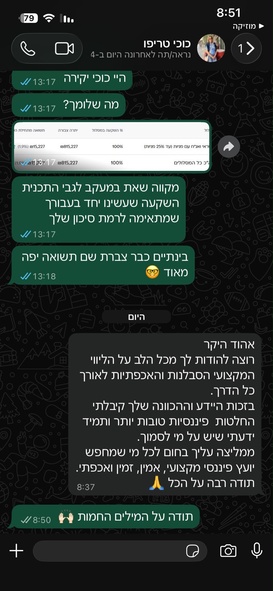 המלצת וואטסאפ של כוכבה טריפו